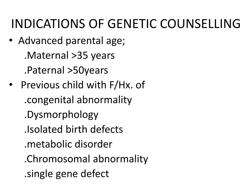 indications of genetic counselling advanced