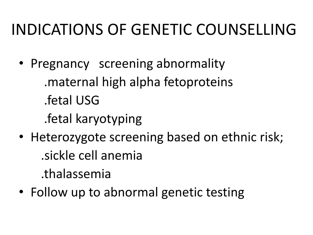 indications of genetic counselling