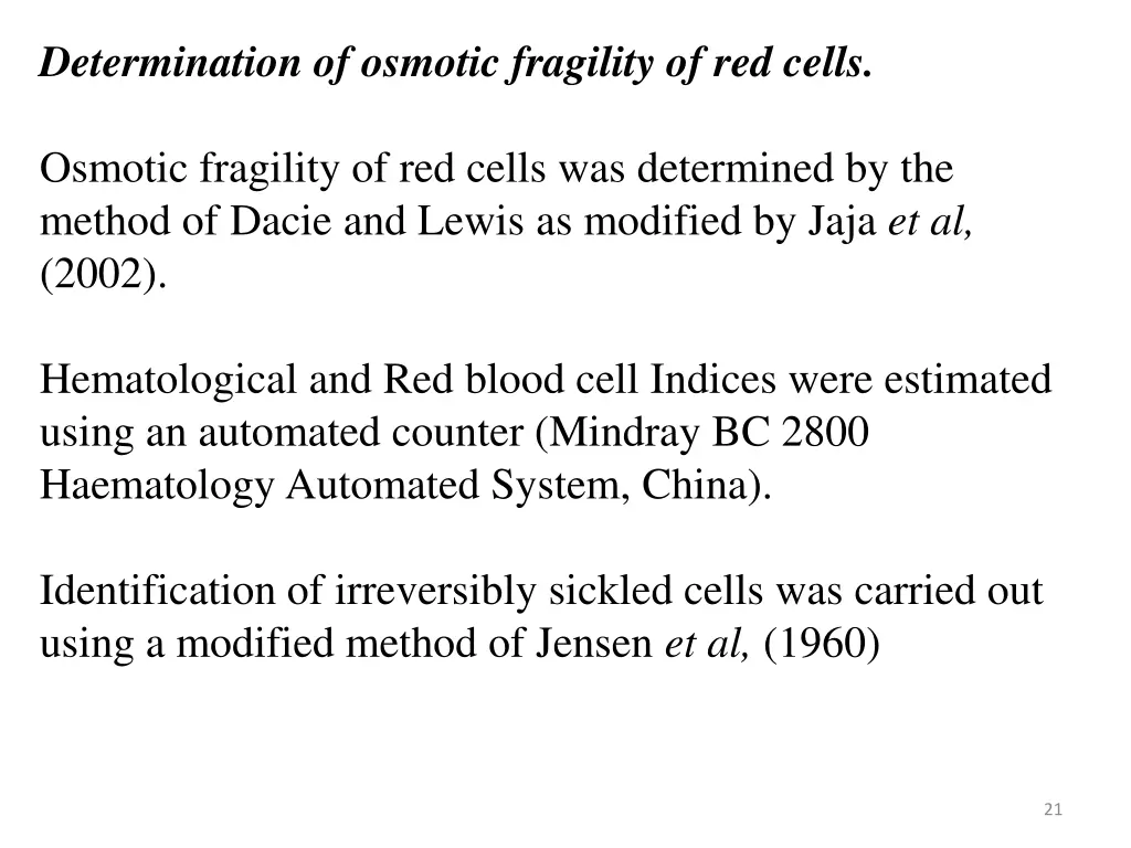 determination of osmotic fragility of red cells