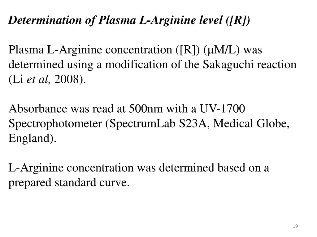 determination of plasma l arginine level r