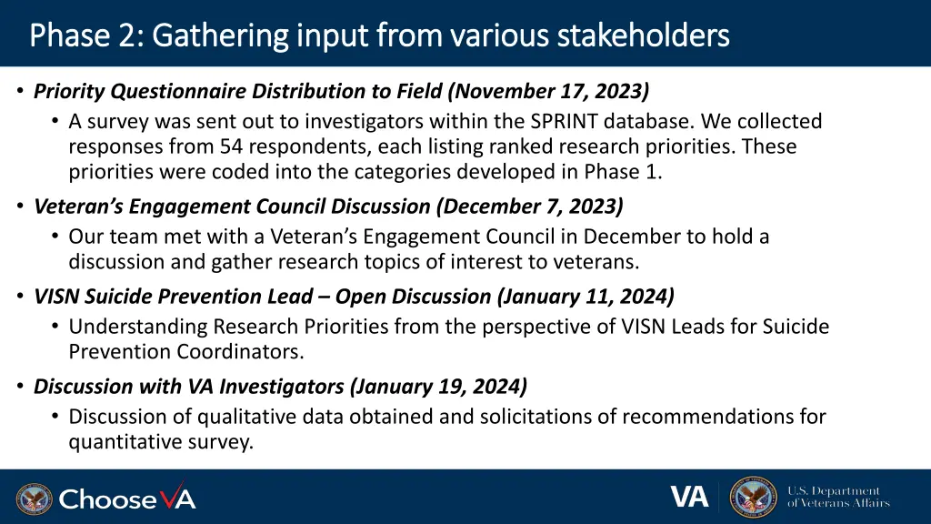 phase 2 gathering input from various stakeholders