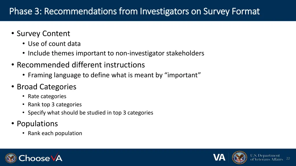 phase 3 recommendations from investigators