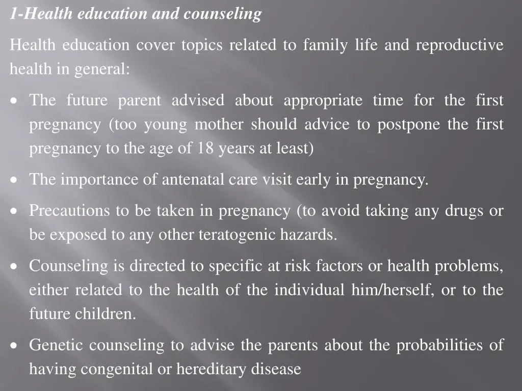 1 health education and counseling