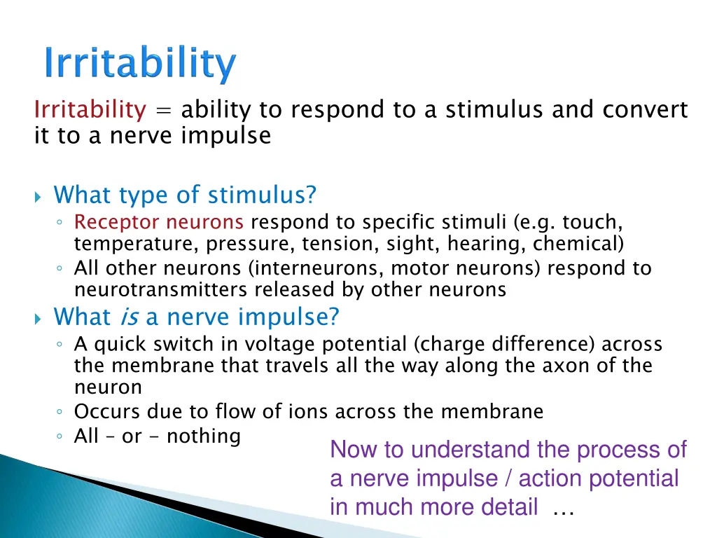 irritability ability to respond to a stimulus