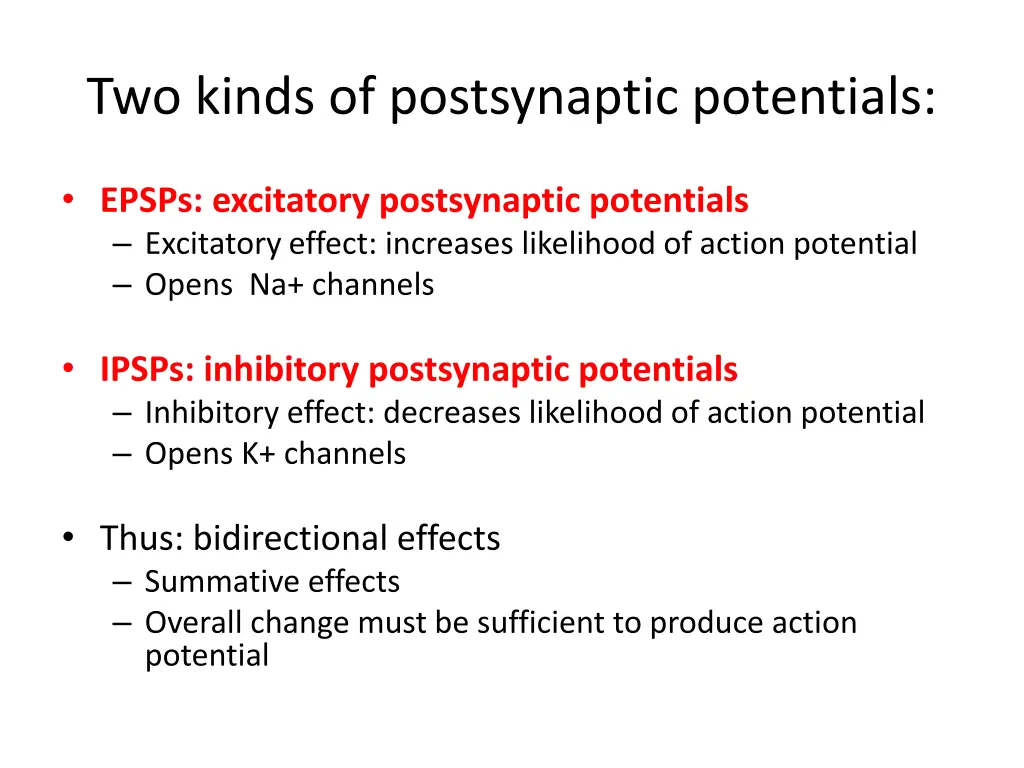 two kinds of postsynaptic potentials