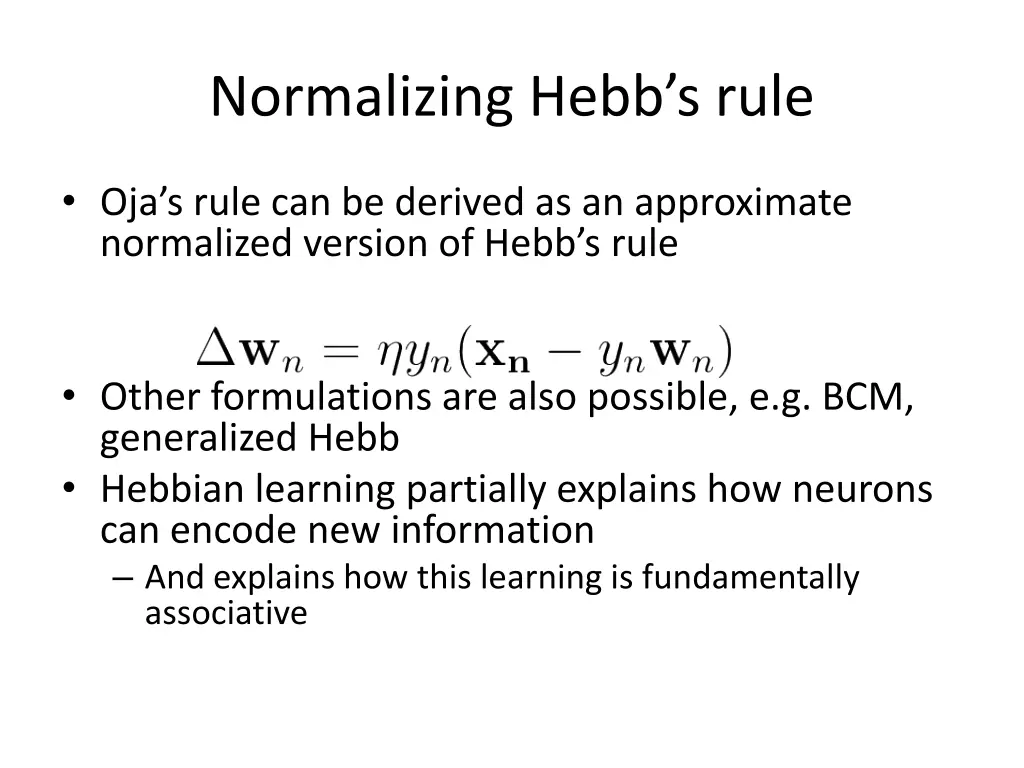 normalizing hebb s rule