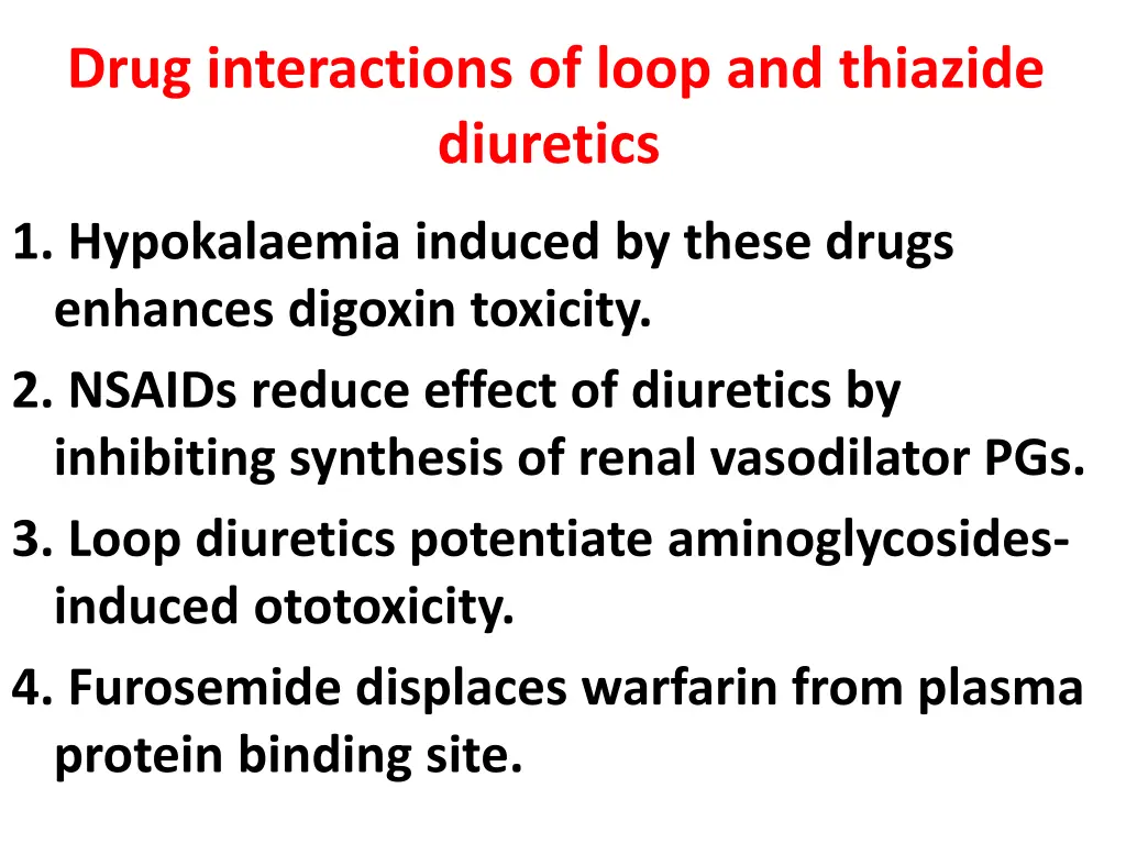 drug interactions of loop and thiazide diuretics