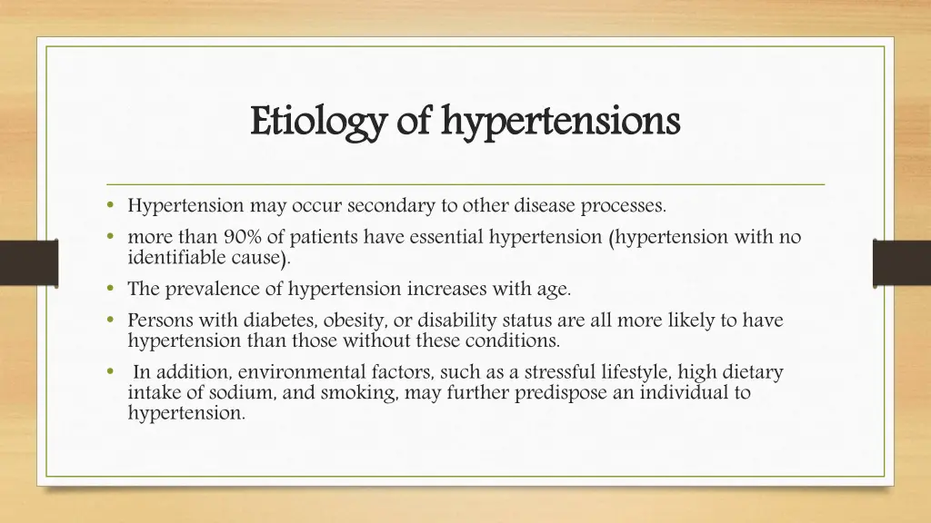 etiology of hypertensions