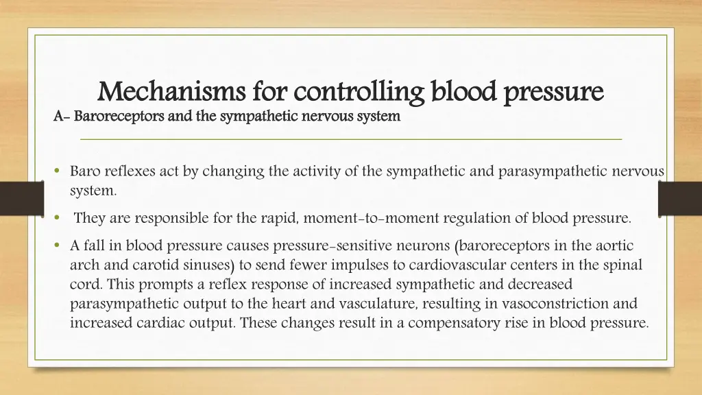 mechanisms for controlling blood pressure