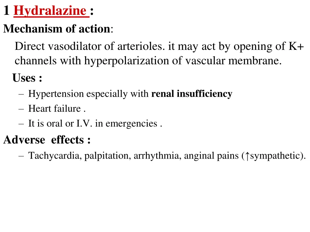 1 hydralazine mechanism of action direct