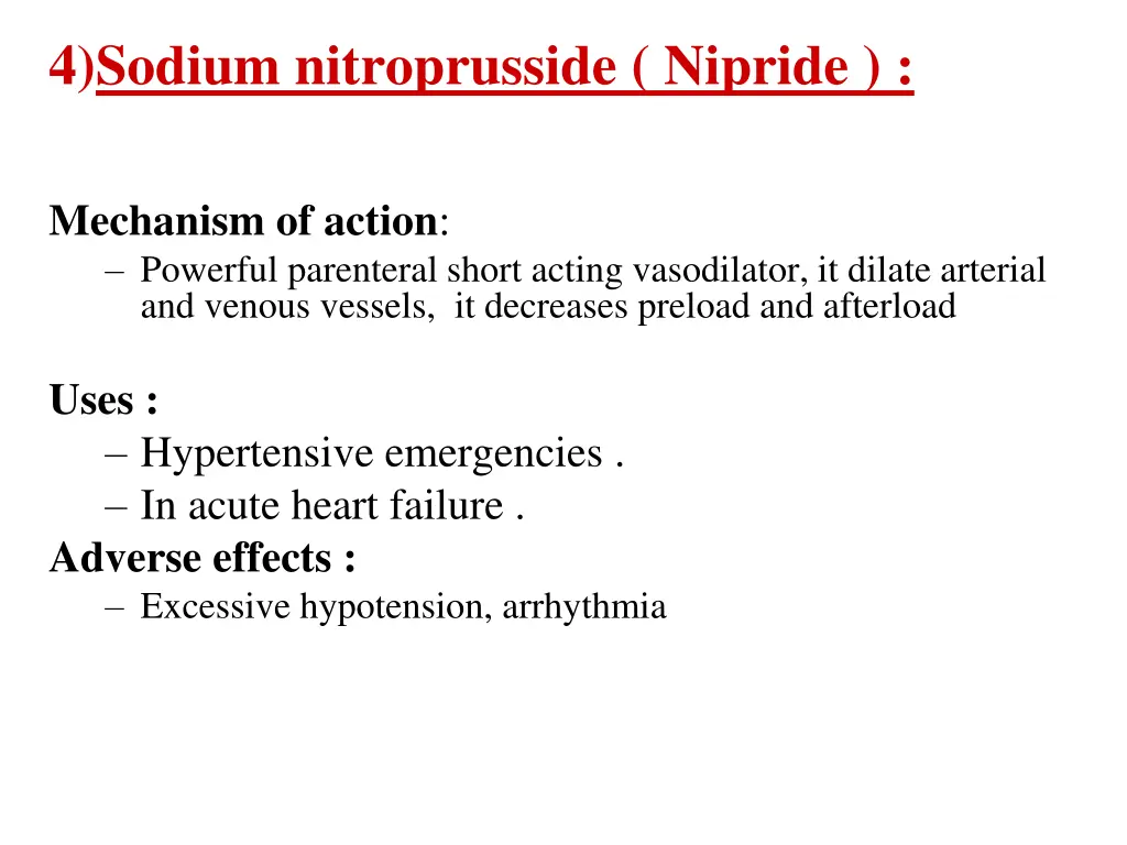 4 sodium nitroprusside nipride