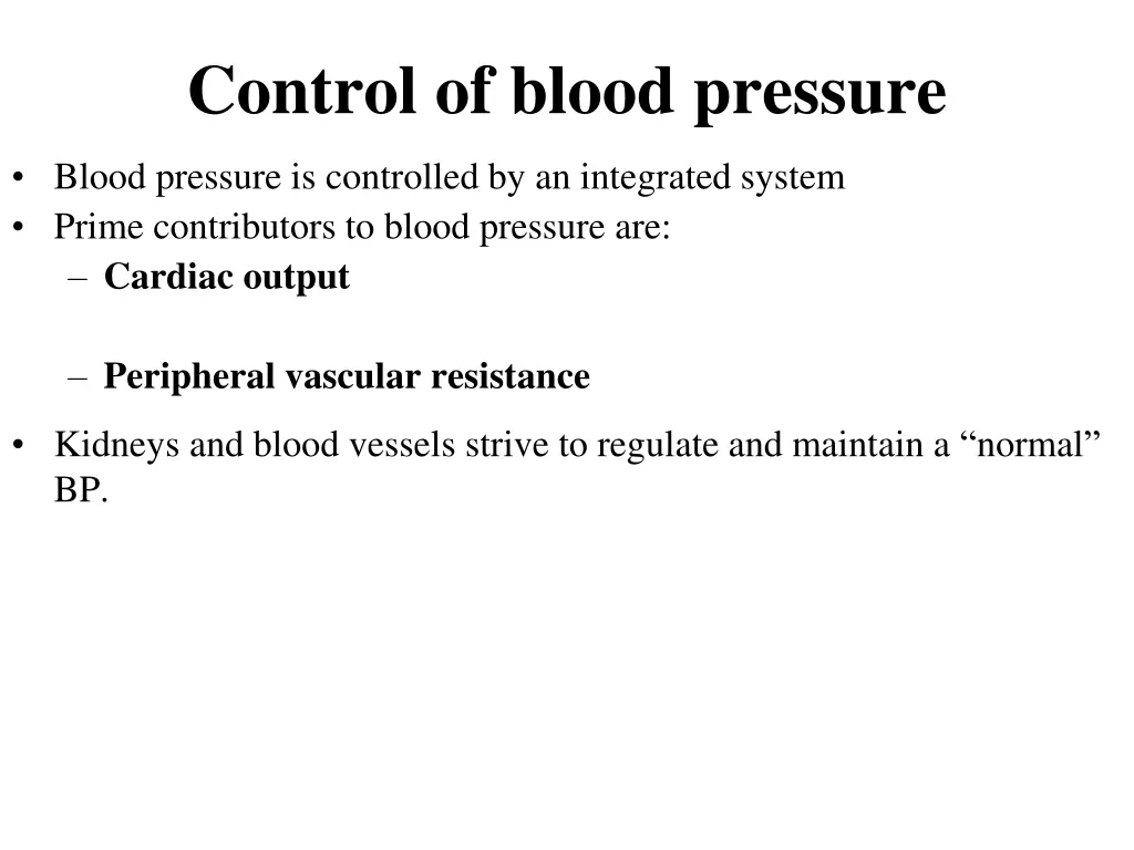 control of blood pressure