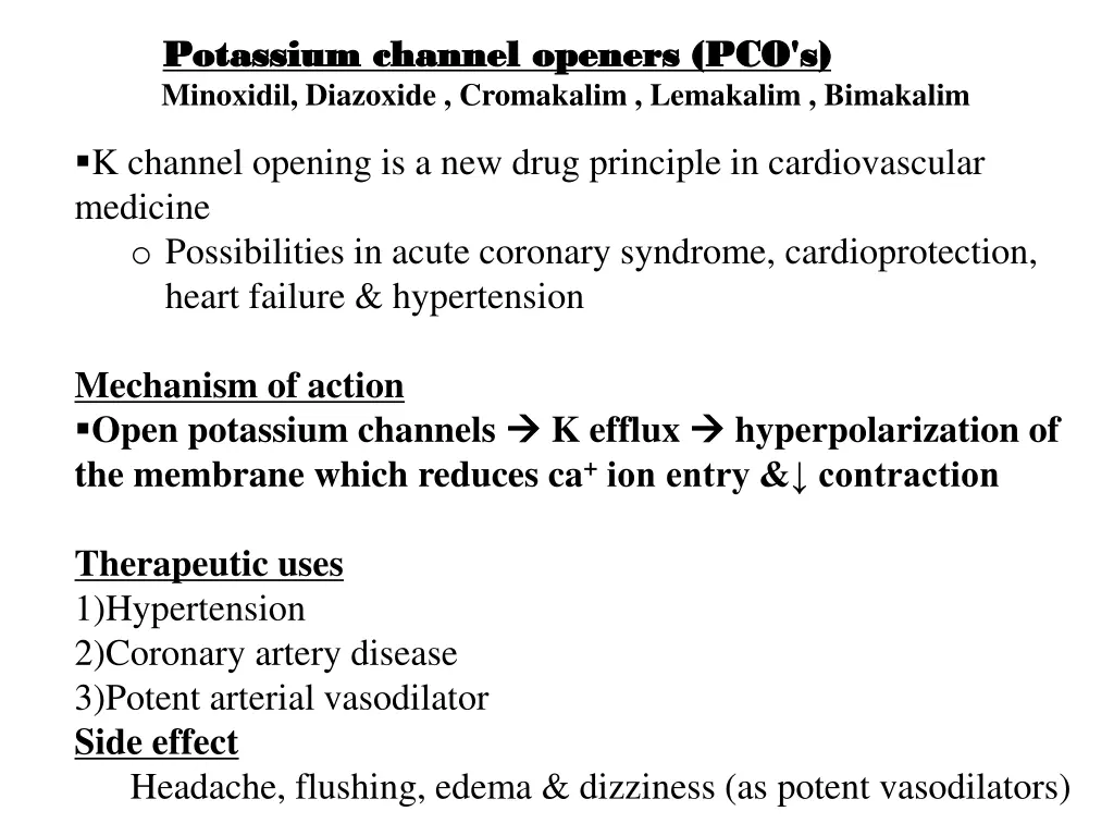 potassium channel openers pco s potassium channel