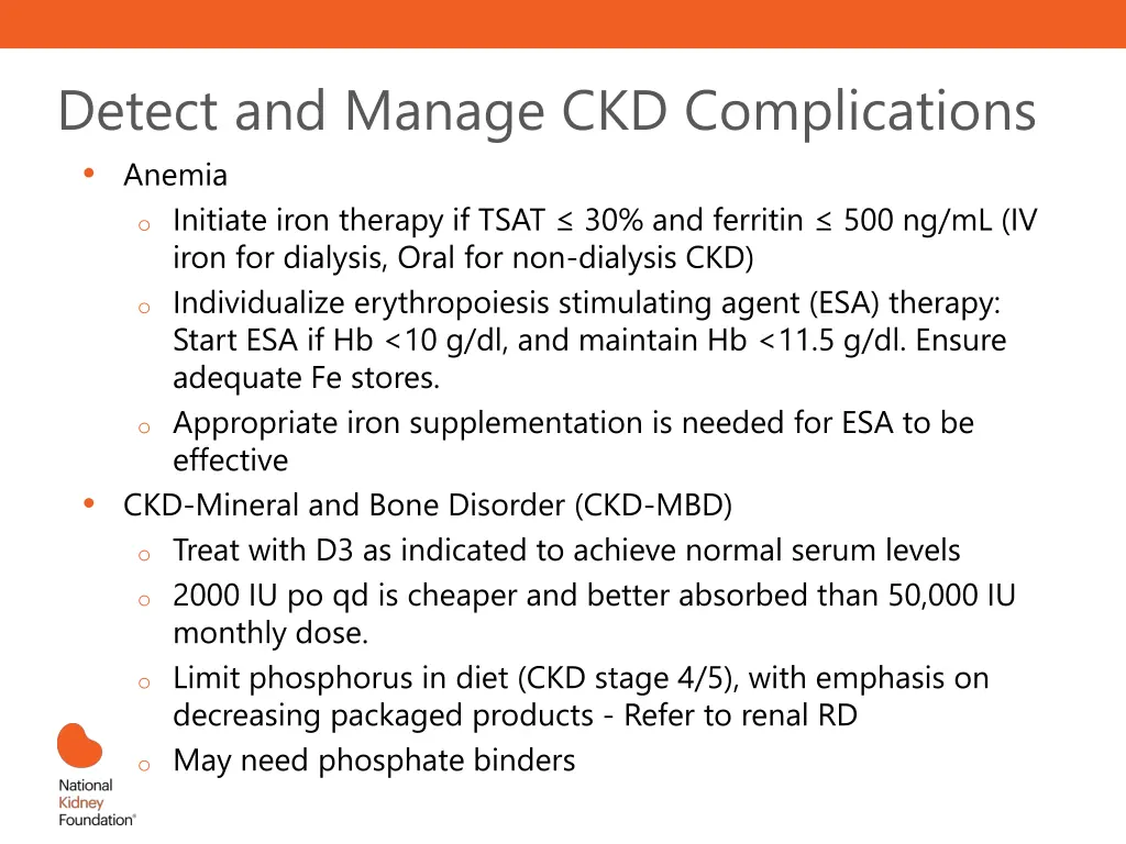 detect and manage ckd complications anemia