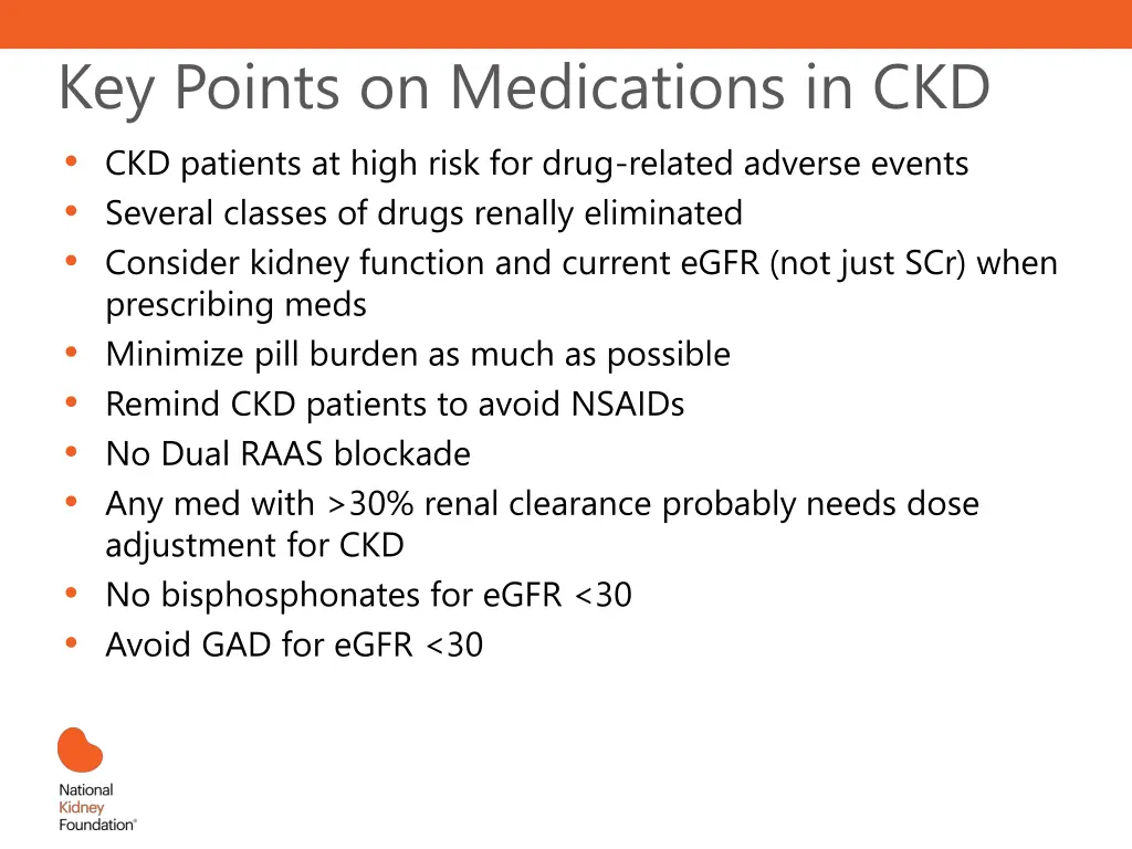key points on medications in ckd ckd patients