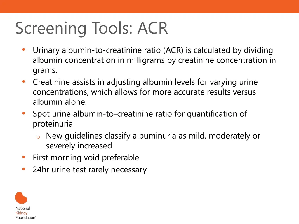 screening tools acr urinary albumin to creatinine
