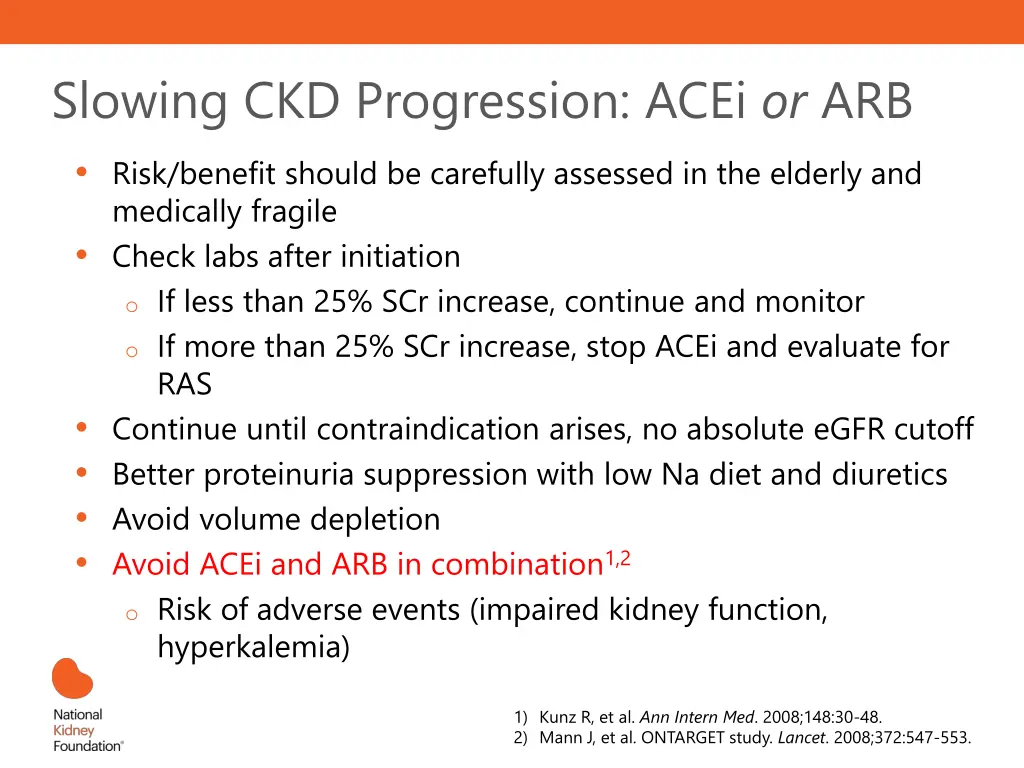 slowing ckd progression acei or arb risk benefit