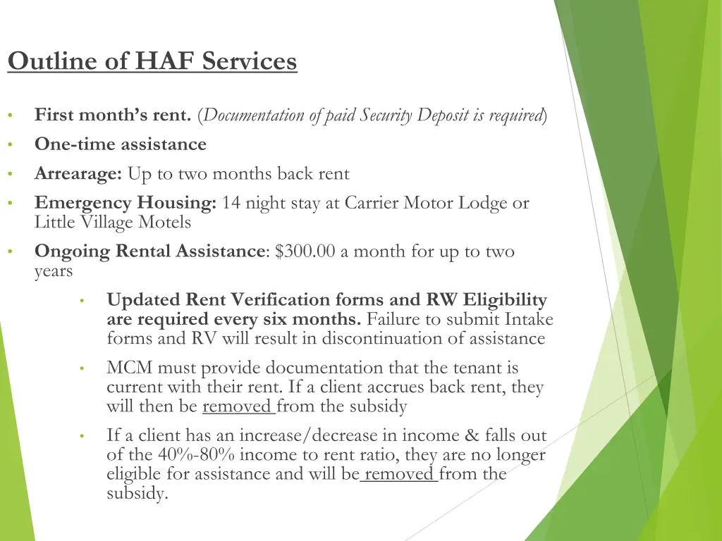outline of haf services