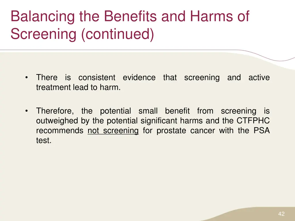 balancing the benefits and harms of screening 1