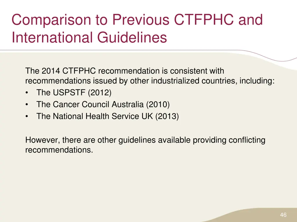 comparison to previous ctfphc and international