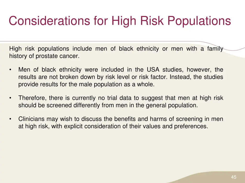 considerations for high risk populations