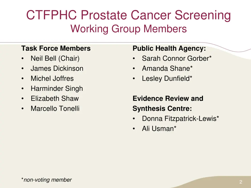 ctfphc prostate cancer screening working group