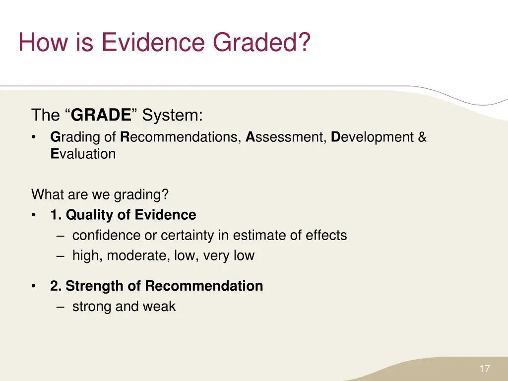 how is evidence graded