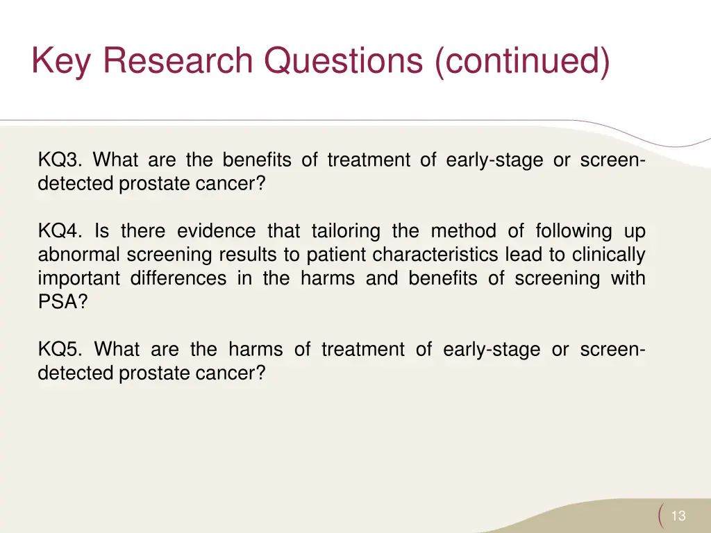 key research questions continued
