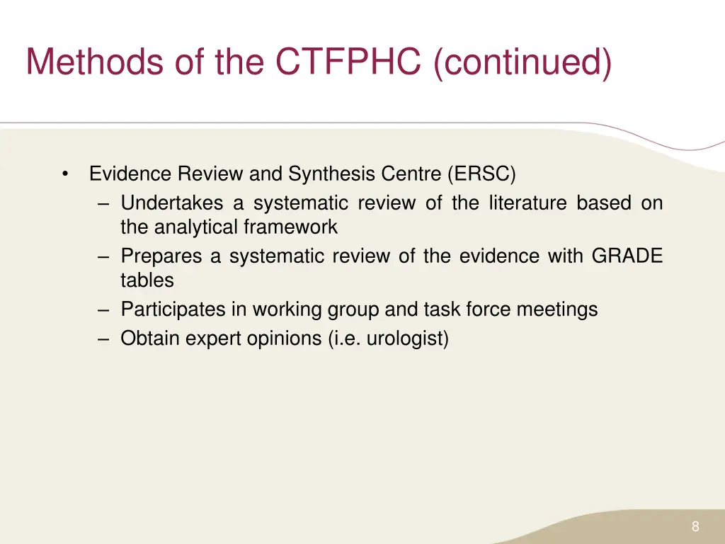 methods of the ctfphc continued