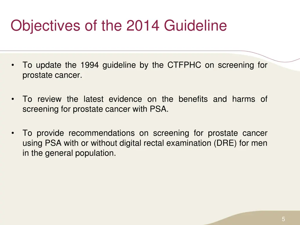 objectives of the 2014 guideline