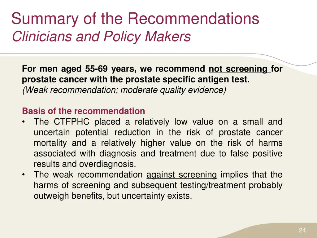 summary of the recommendations clinicians 1