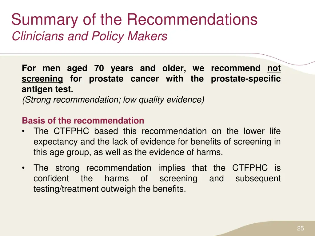 summary of the recommendations clinicians 2