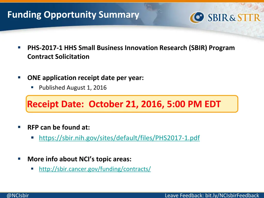 funding opportunity summary