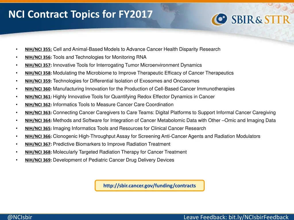 nci contract topics for fy2017
