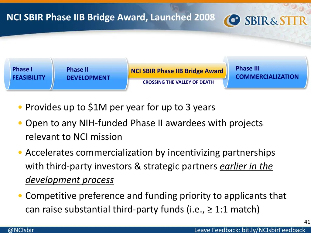nci sbir phase iib bridge award launched 2008