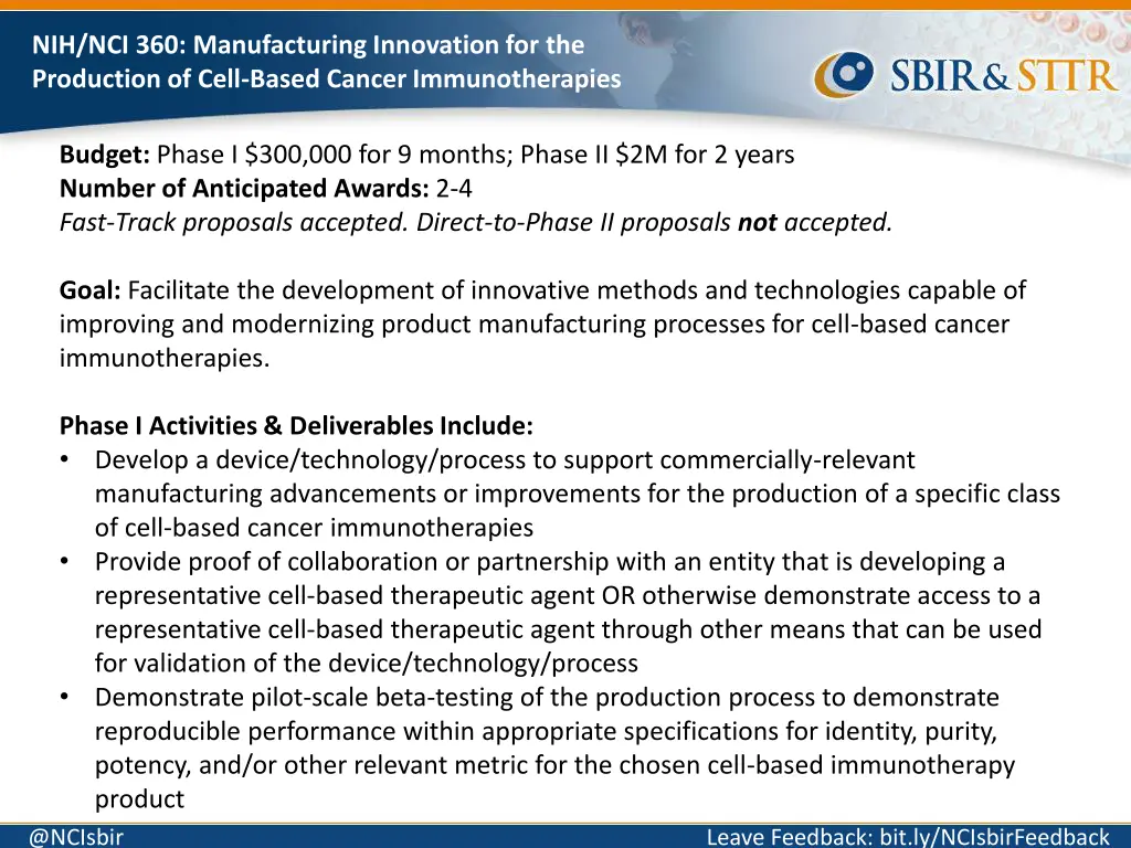 nih nci 360 manufacturing innovation