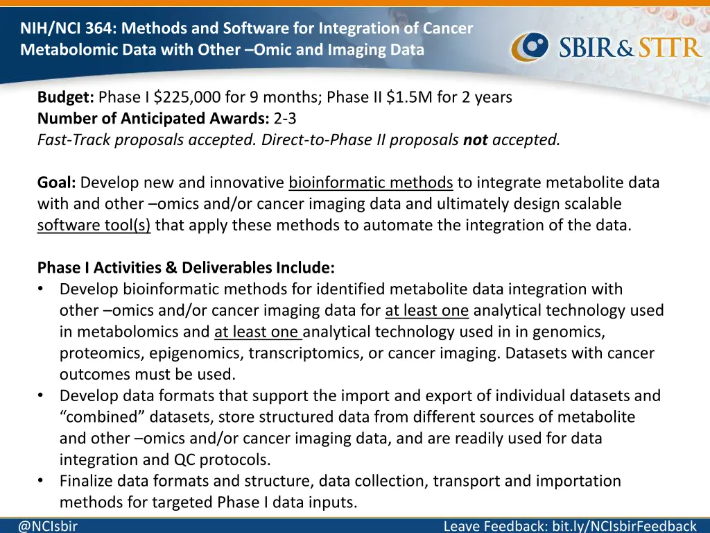 nih nci 364 methods and software for integration