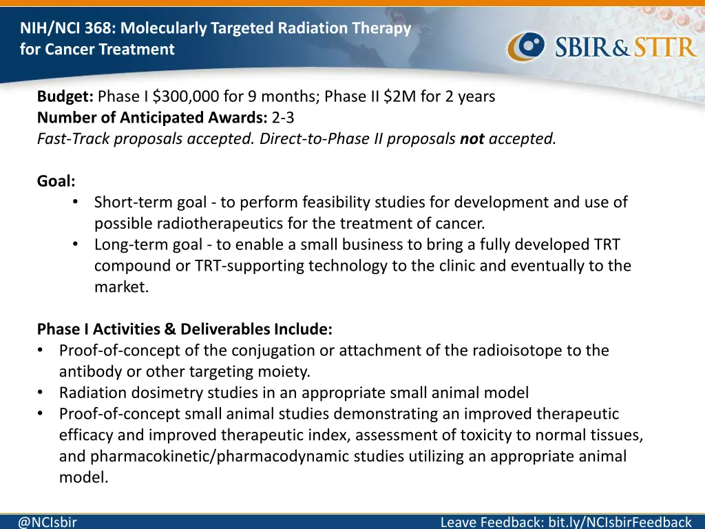 nih nci 368 molecularly targeted radiation