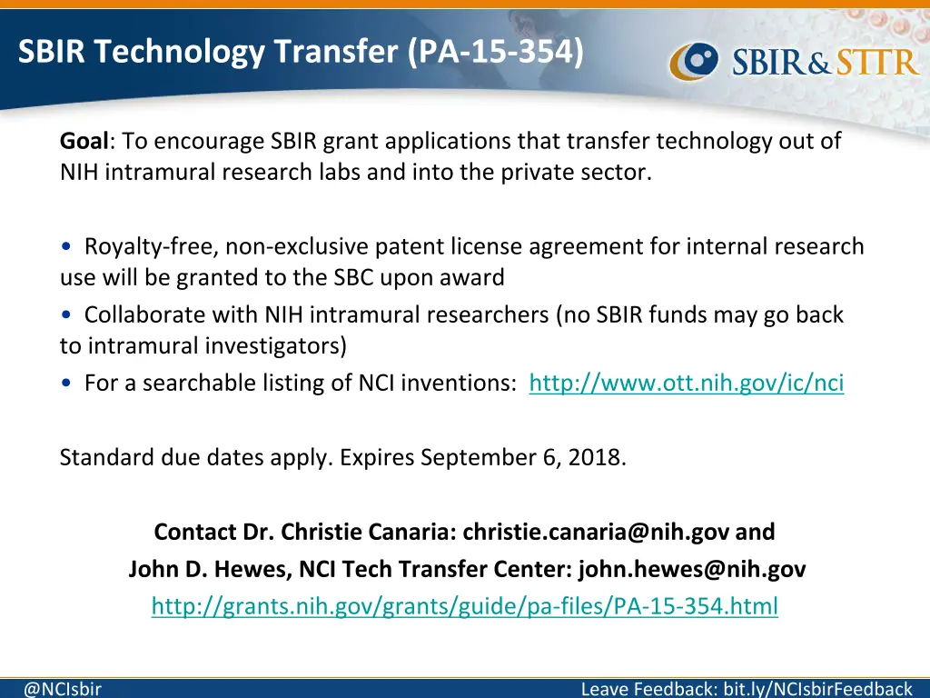 sbir technology transfer pa 15 354