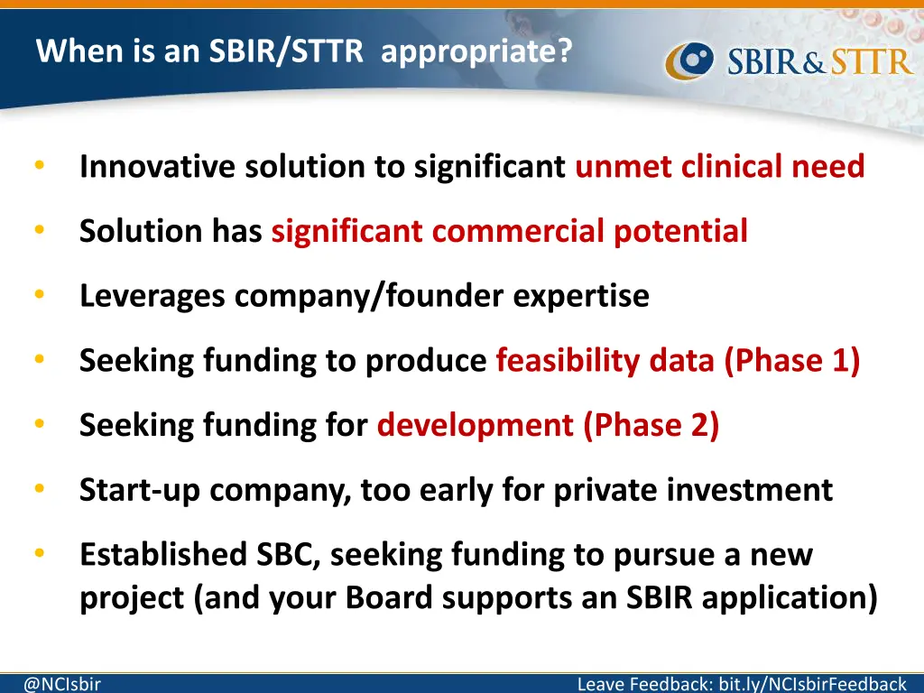 when is an sbir sttr appropriate