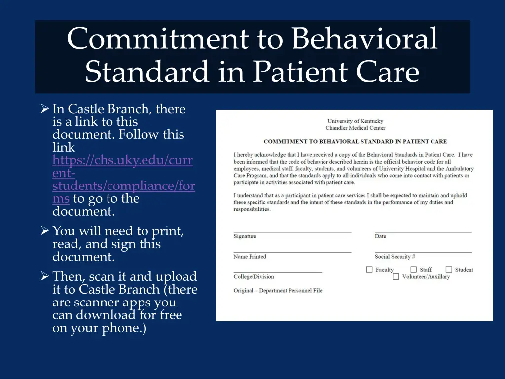 commitment to behavioral standard in patient care