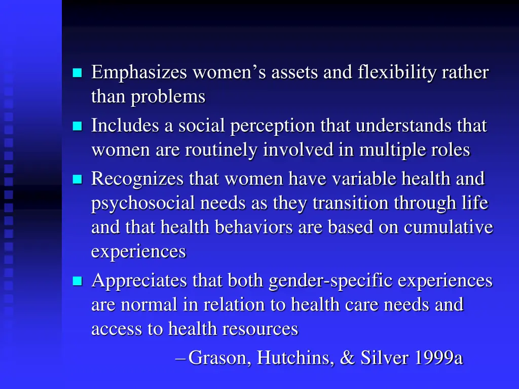 emphasizes women s assets and flexibility rather