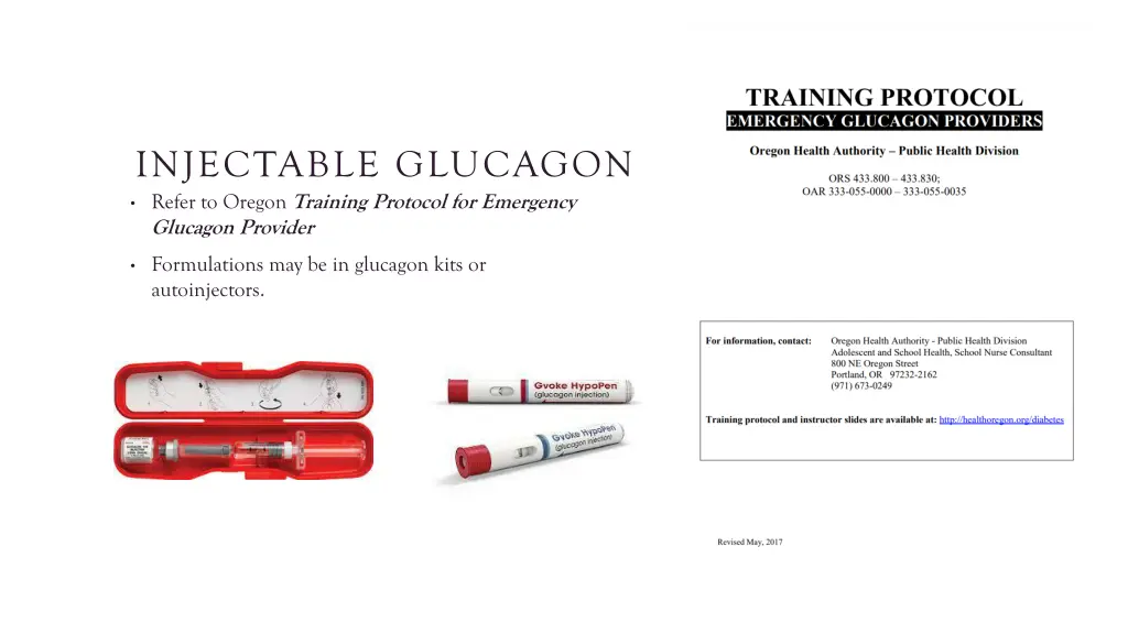 injectable glucagon refer to oregon training
