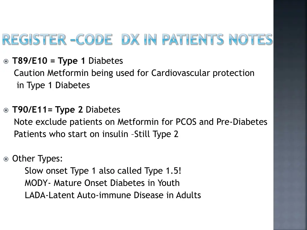 register code dx in patients notes