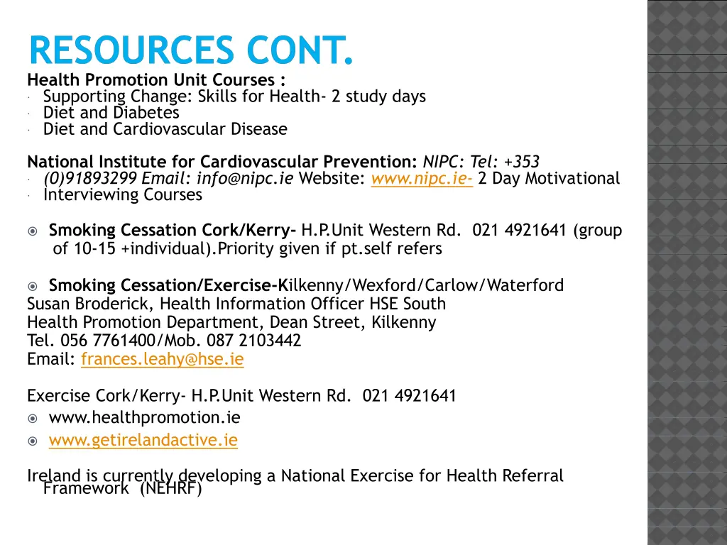 resources cont health promotion unit courses