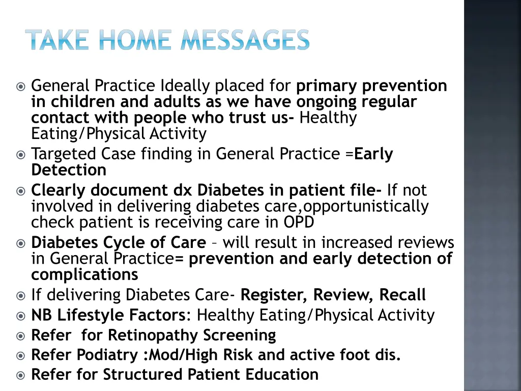 take home messages