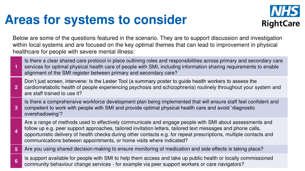 areas for systems to consider