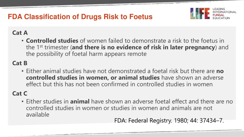 fda classification of drugs risk to foetus