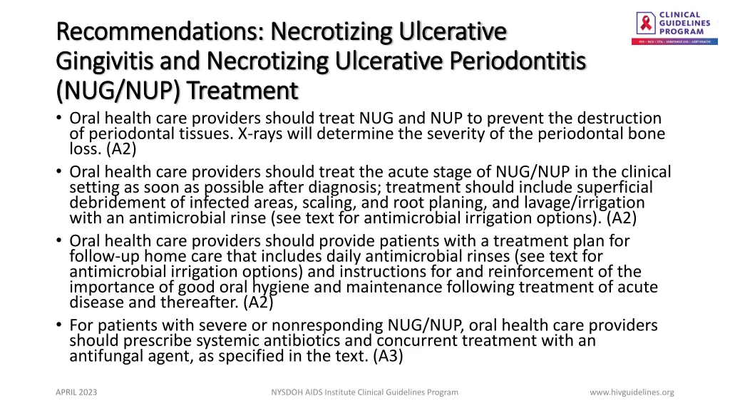 recommendations necrotizing ulcerative