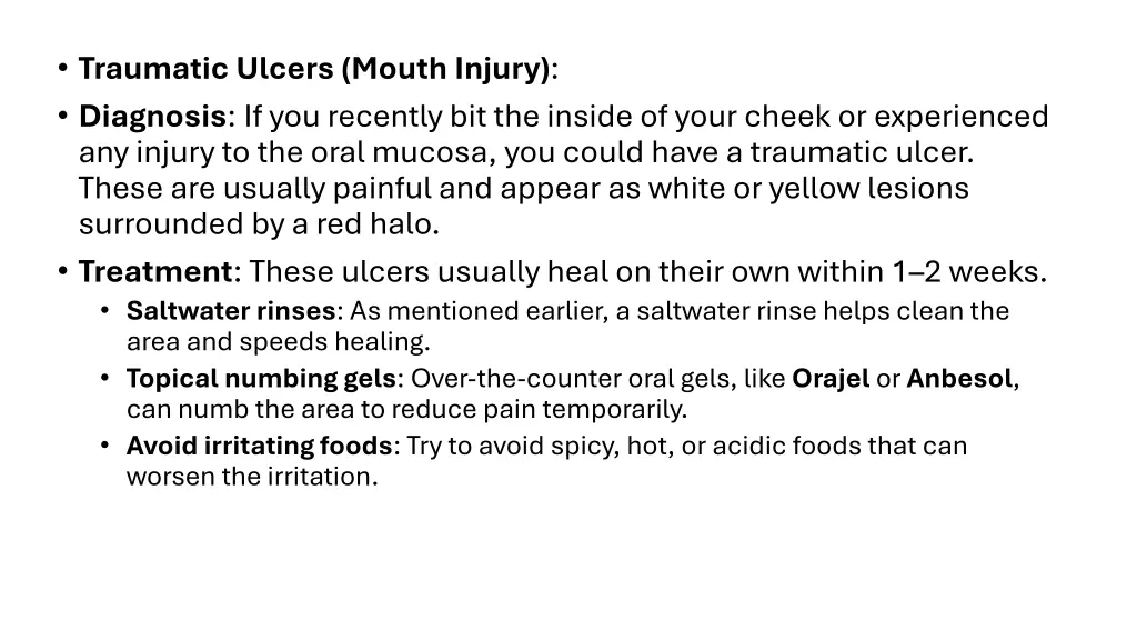traumatic ulcers mouth injury diagnosis